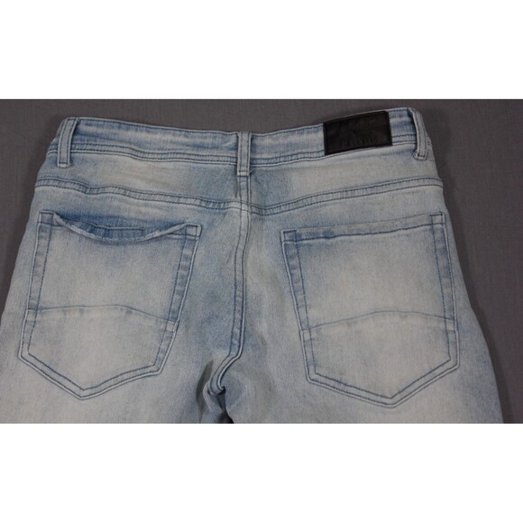 MOTIVE DENIM JEANS Blue Skull Graphic Rhinestone Print Stretch Tag 32X32 (32X31) - Picture 7 of 15